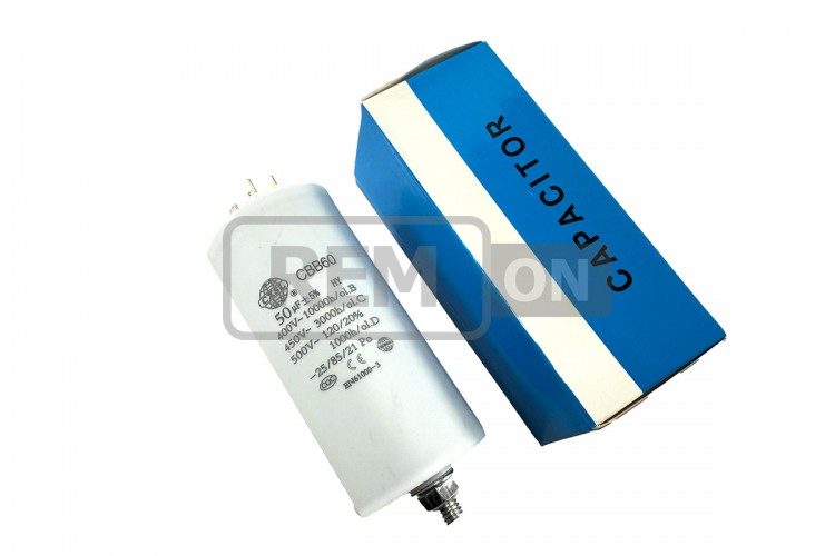 Конденсатор CBB60 50 мкФ 450V, з гайкою